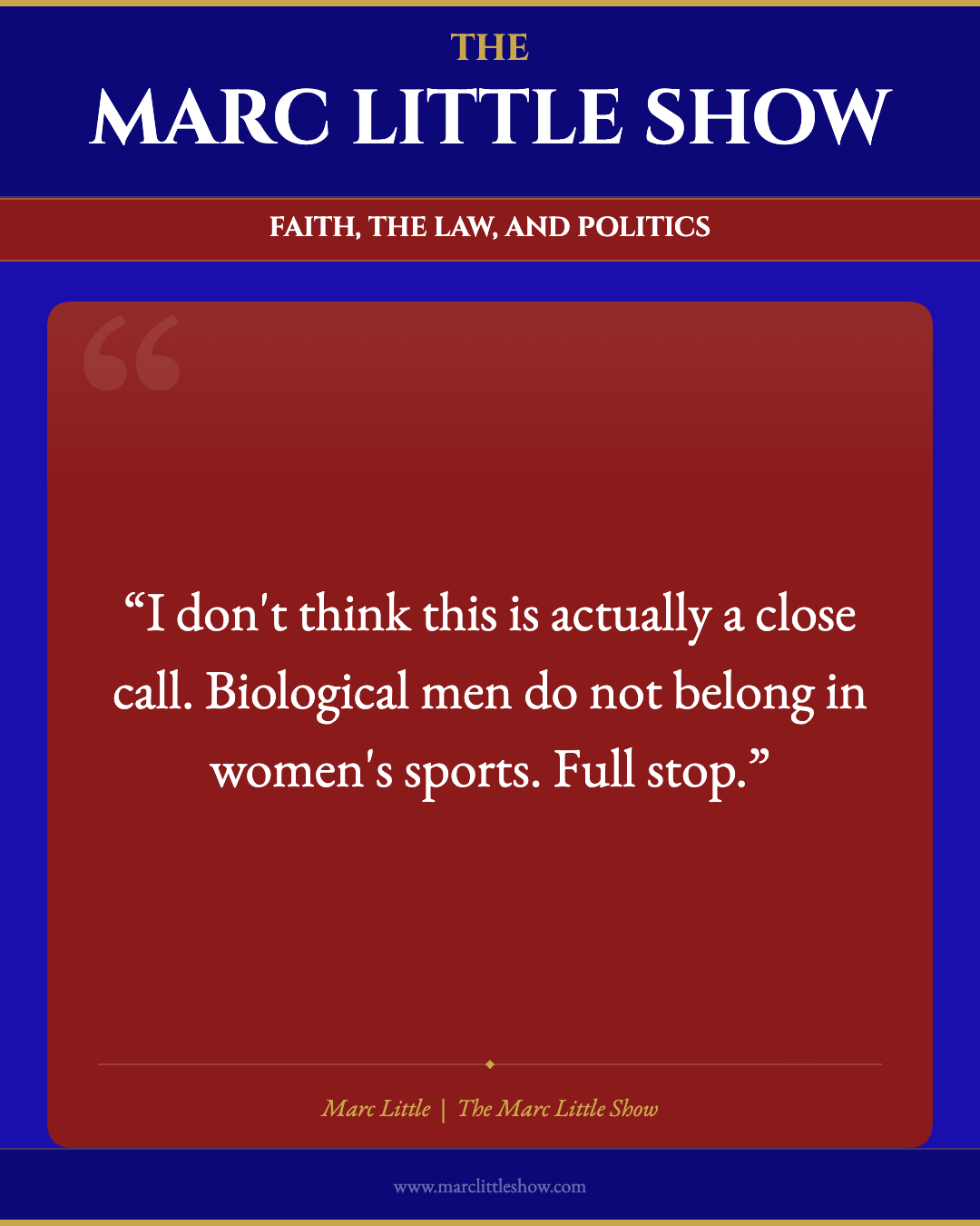 I don't think this is actually a close call. Biological men do not belong in women's sports. Full stop. Marc Little | The Marc Little Show